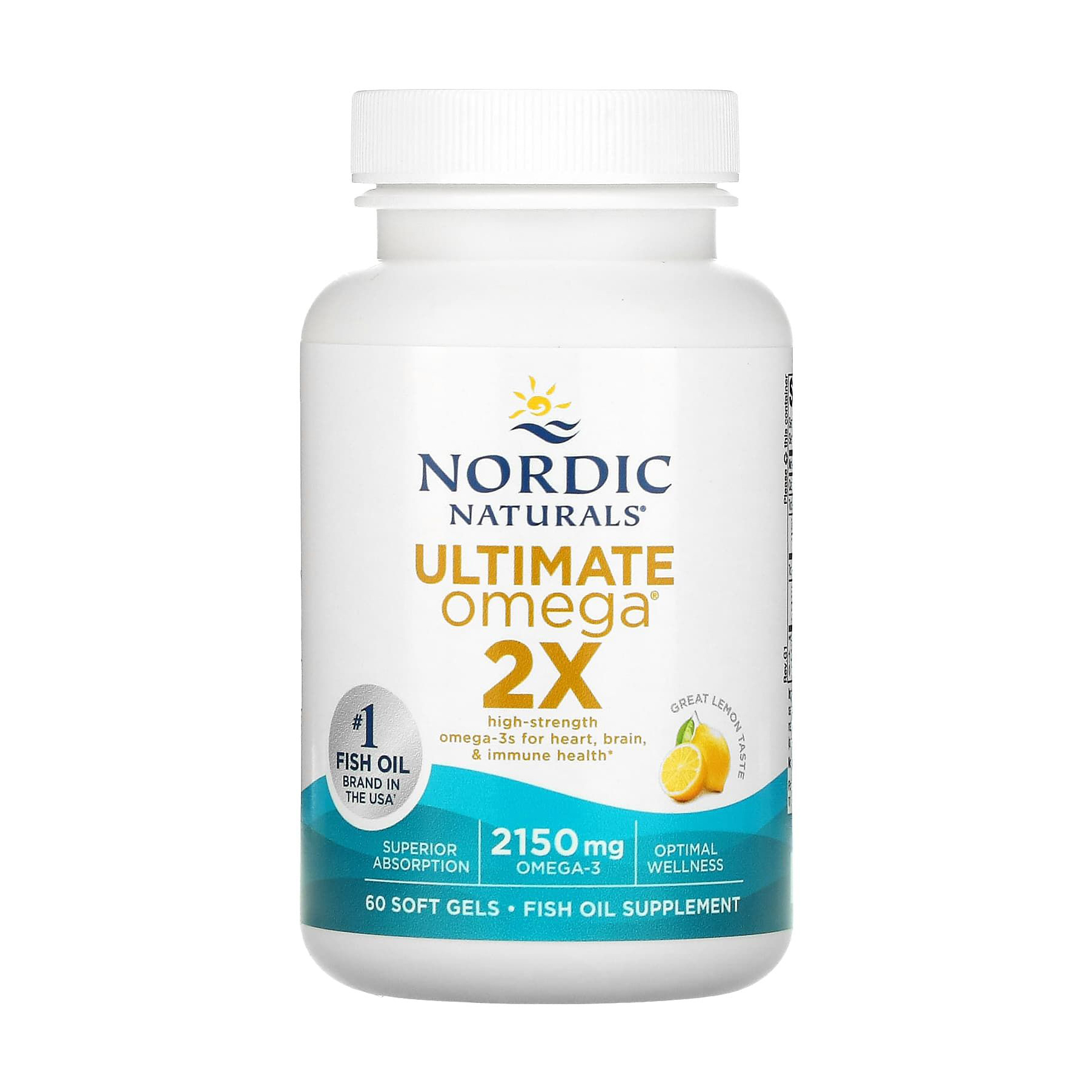 Риб'ячий жир Nordic Naturals Ultimate Omega 2X, зі смаком лимону, 2150 мг, 60 гелевих капсул